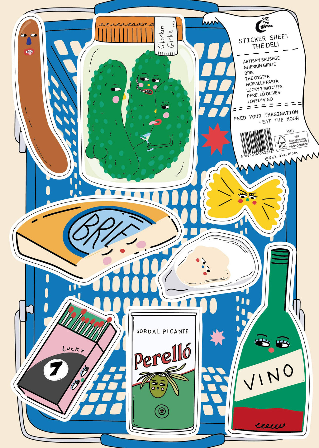 A5 stickervel The Deli met geïllustreerde delicatessen van Eat the Moon