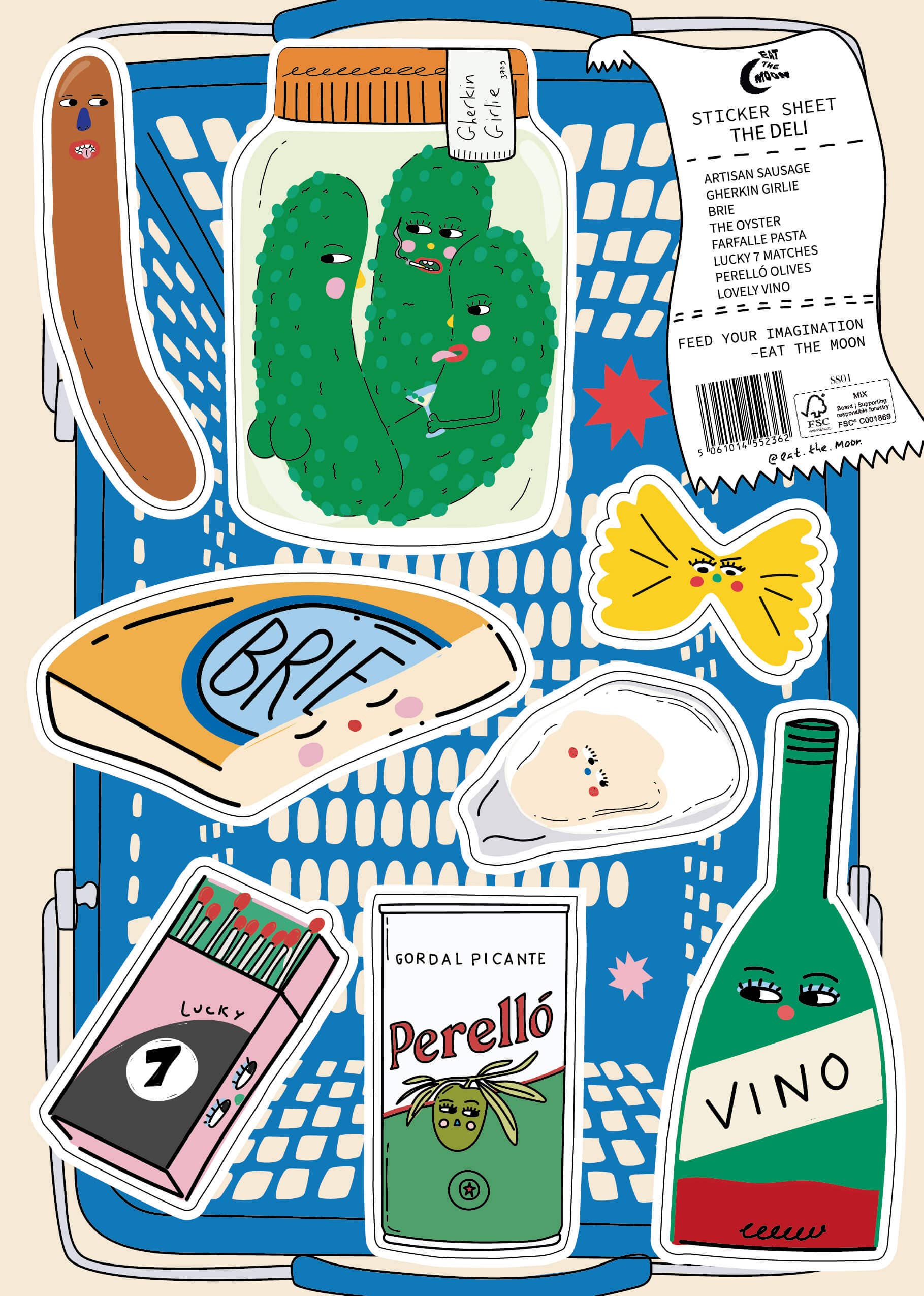 A5 stickervel The Deli met geïllustreerde delicatessen van Eat the Moon