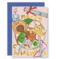 Kerstkaart met schattig kerstdiner en goudfolie van Eat the Moon