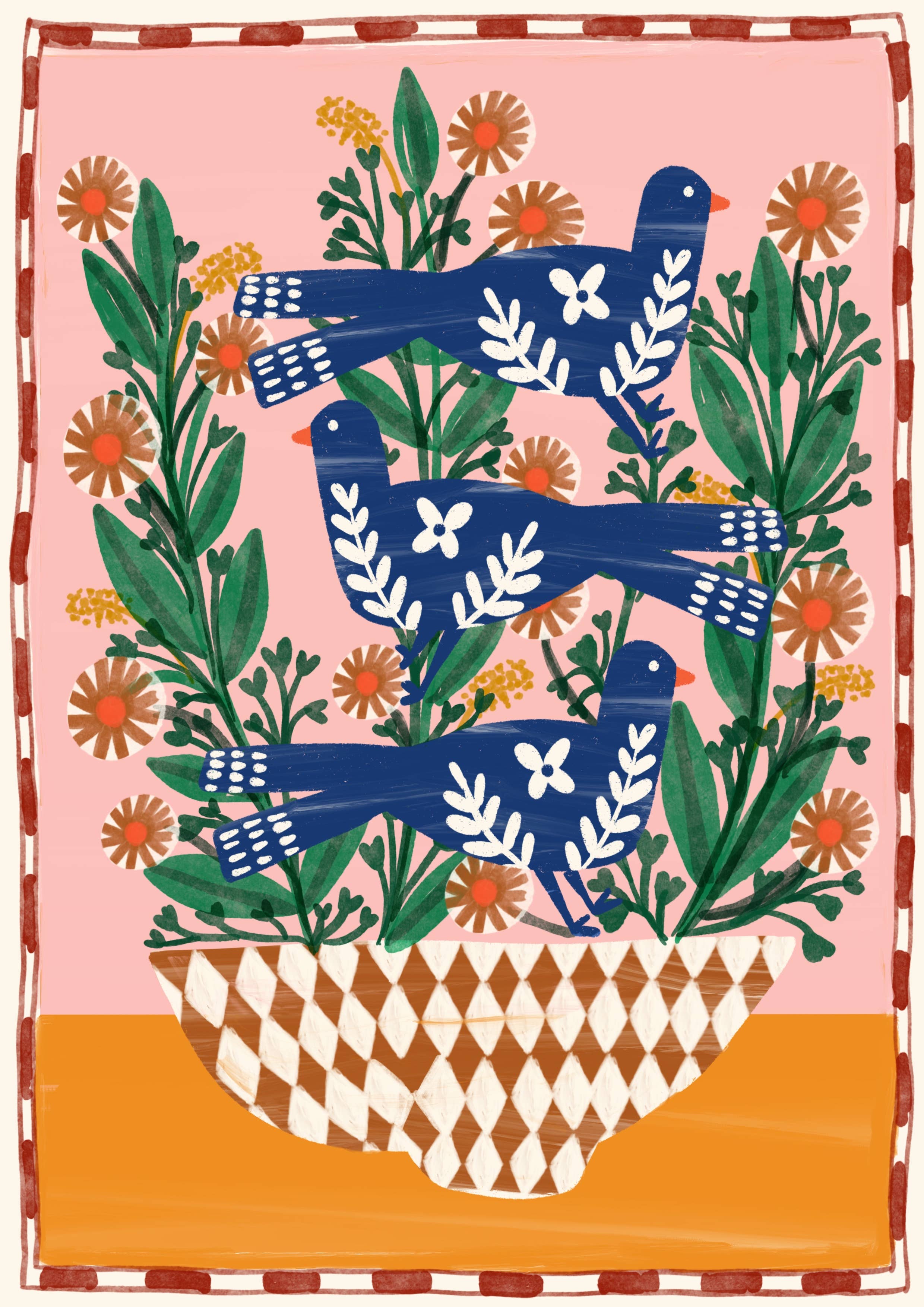 Folk vogels en bloemen