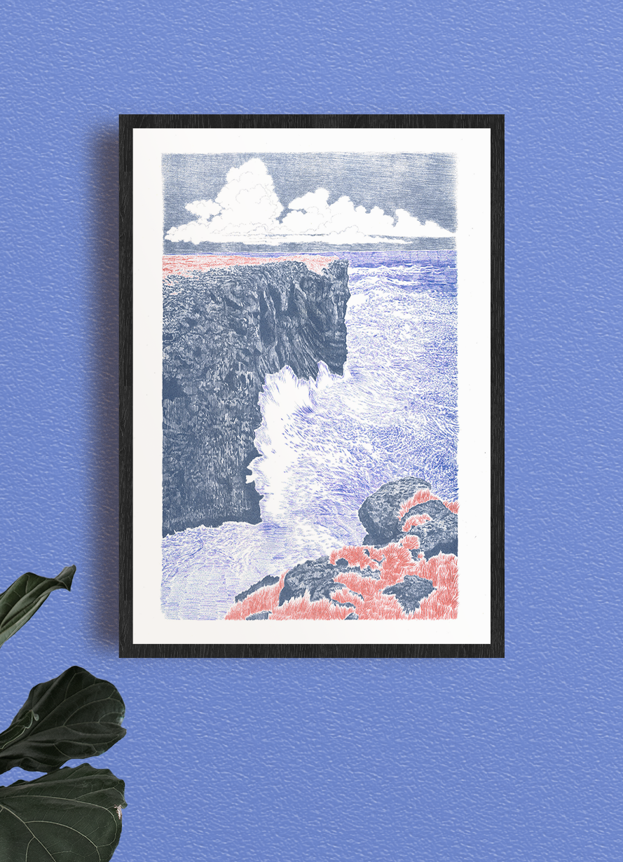 Poster 'Schotland' van Manon Diemer aan de muur, sfeerbeeld