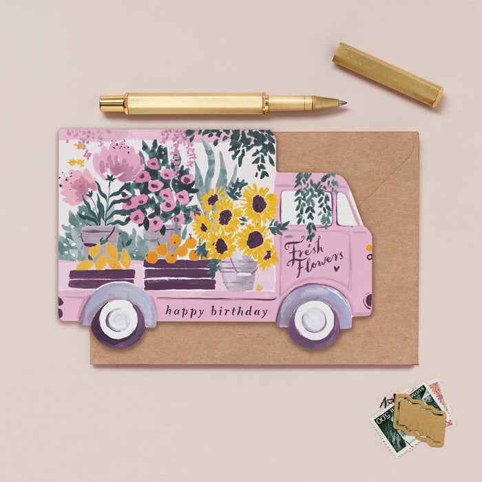 Flower Truck verjaardagskaart | Vrouwelijke verjaardagskaart | Bloemen
