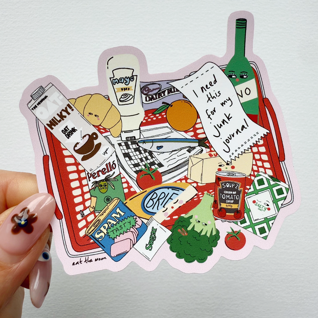 Boodschappenmand sticker van zo'n 8 cm, waterdicht vinyl