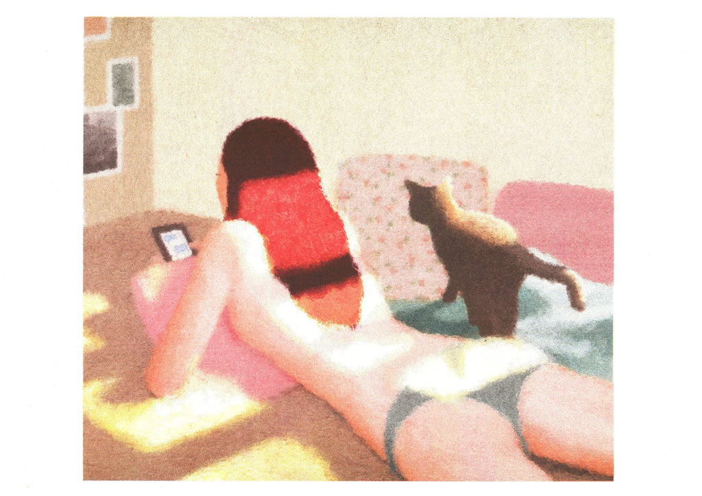 A3 poster 'Net uit bad' van Saho Wajimaya, detail van de risografiedruk