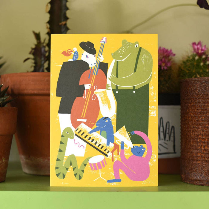 Jazzy Reptielen | Alledaagse wenskaart | Muziek, dieren