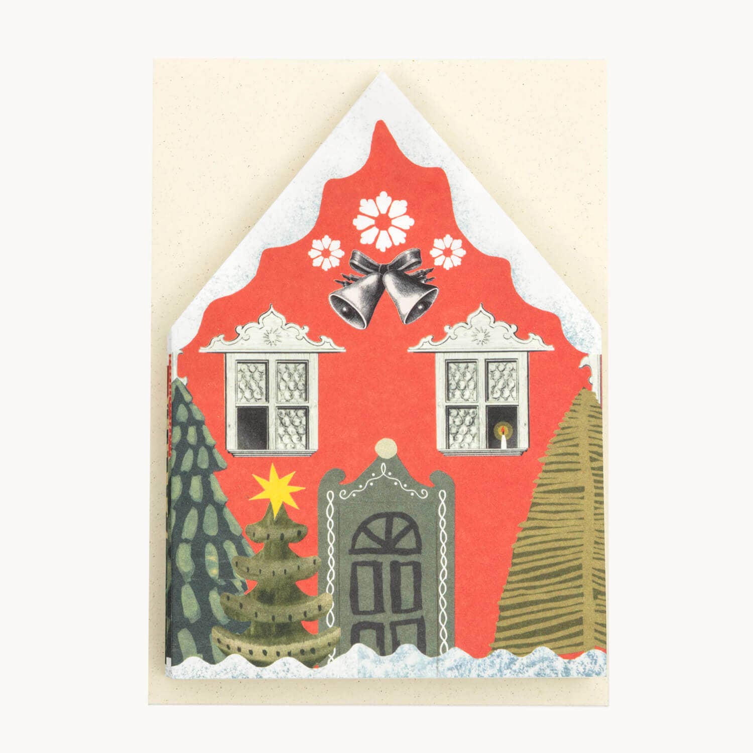 Detail van de handgetekende kersthuisjes