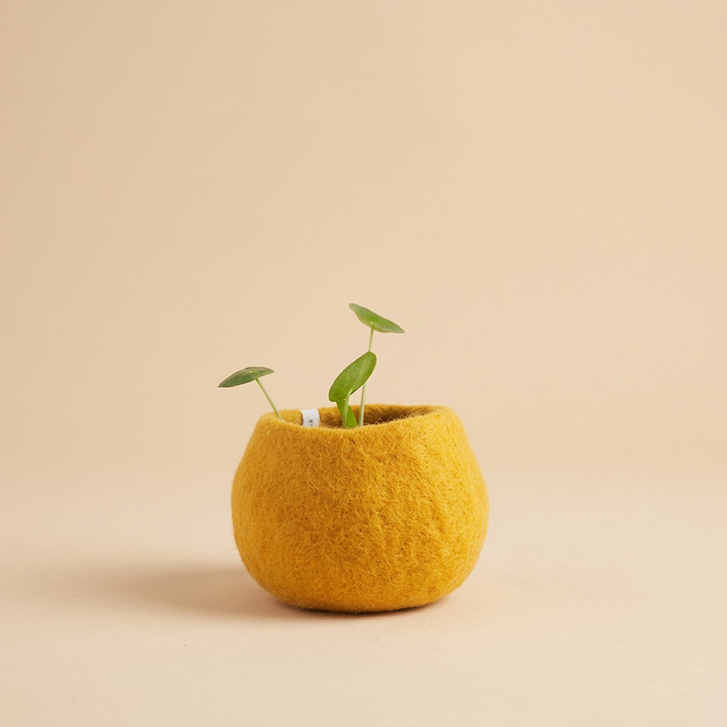 Wollen bloempot rond oker | catalogusfoto