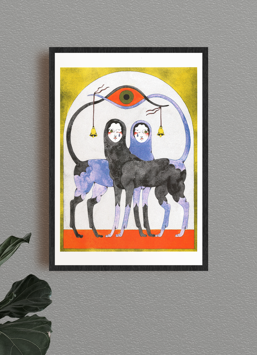 Poster 'The Game' van Lou Benesch aan de muur, sfeerbeeld