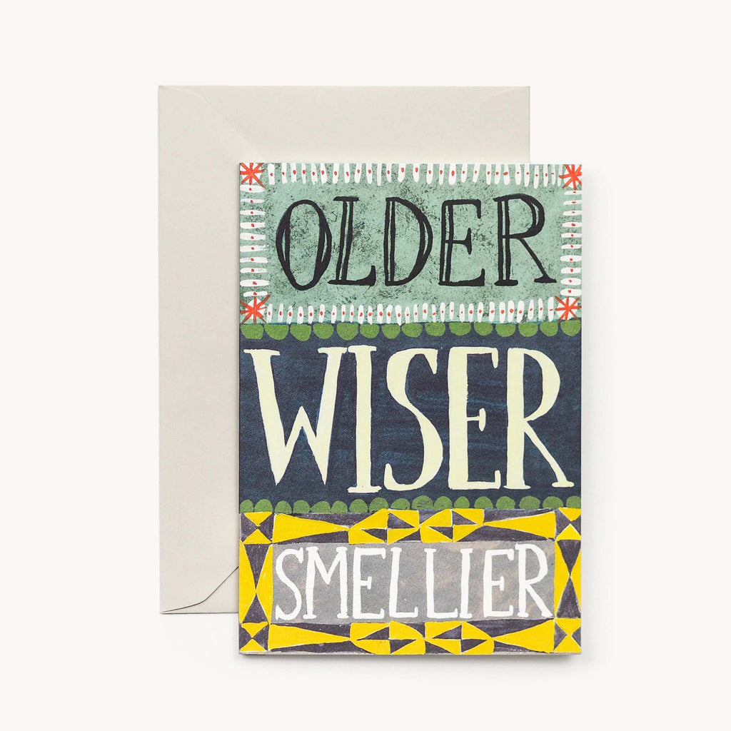 Ouder wijzer geuriger verjaardagskaart met sierlijke letters