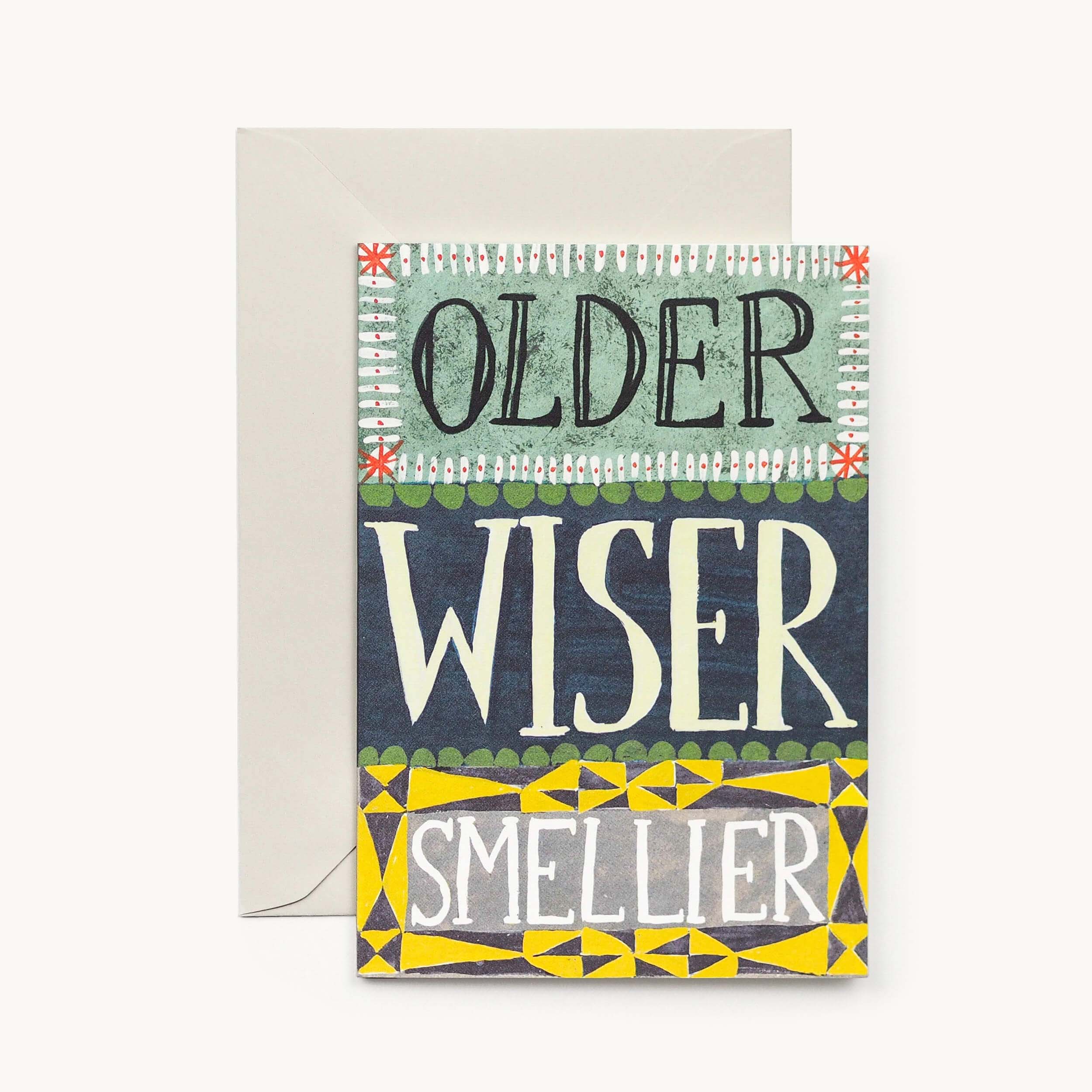 Ouder wijzer geuriger verjaardagskaart met sierlijke letters