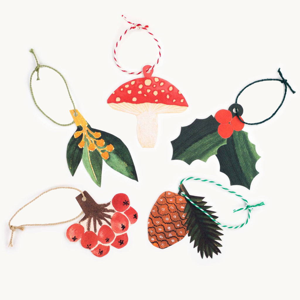 Set van 5 feestelijke cadeaulabels met natuurmotieven van Hadley