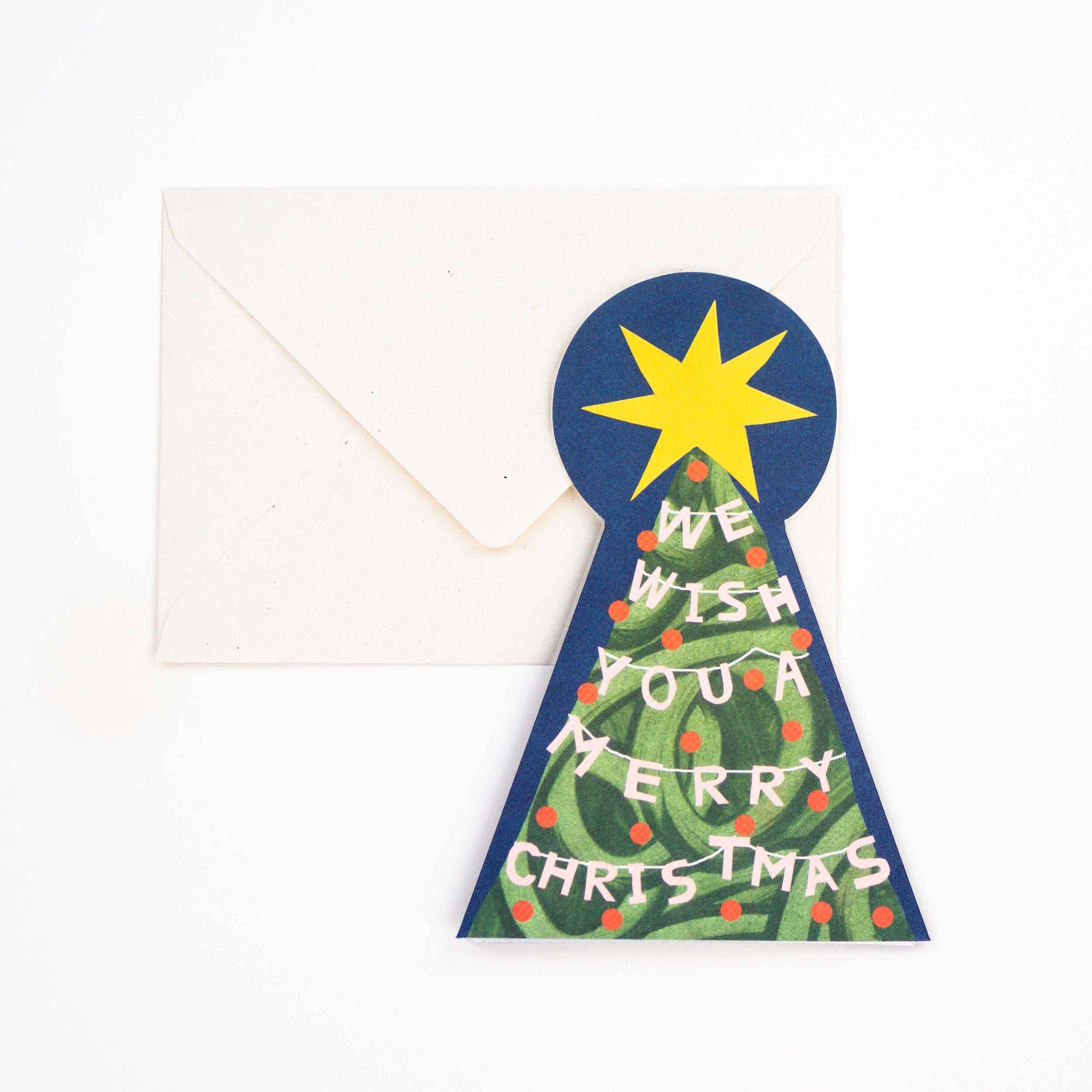 Kerstboom wenskaart met crèmekleurige envelop