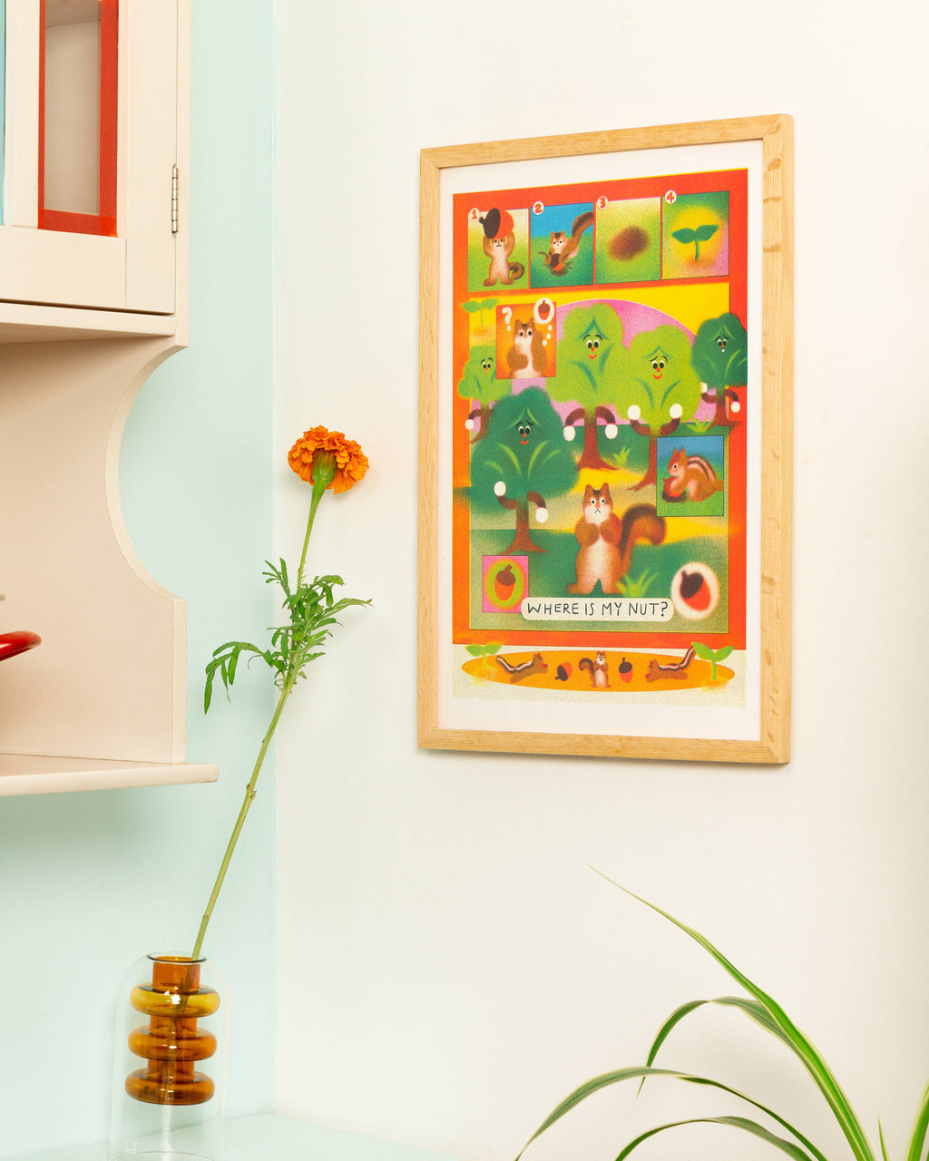 Poster 'De Kleine Tuinier' van Zoey Kim, close-up van kleuren en raster