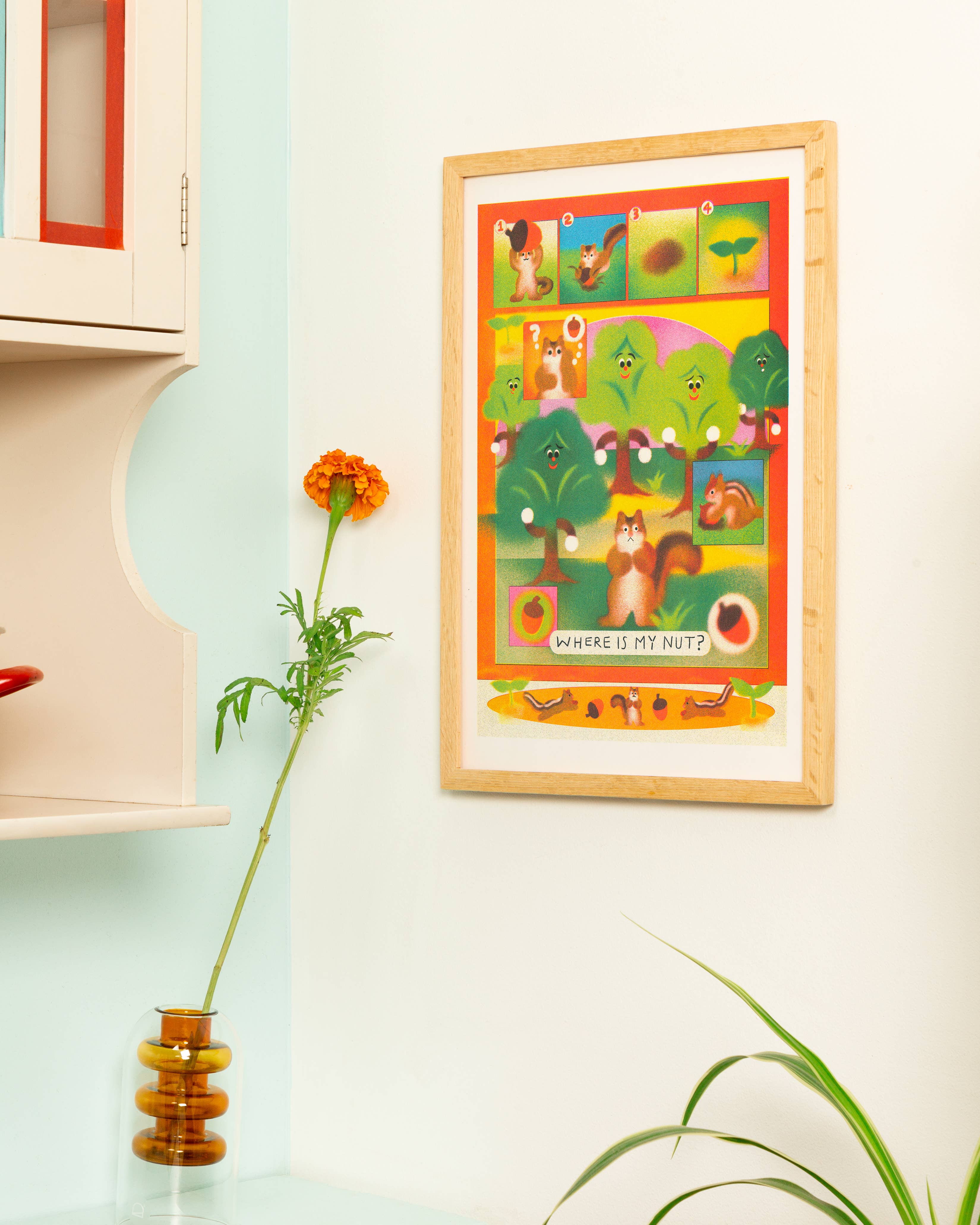 Poster 'De Kleine Tuinier' van Zoey Kim, close-up van kleuren en raster