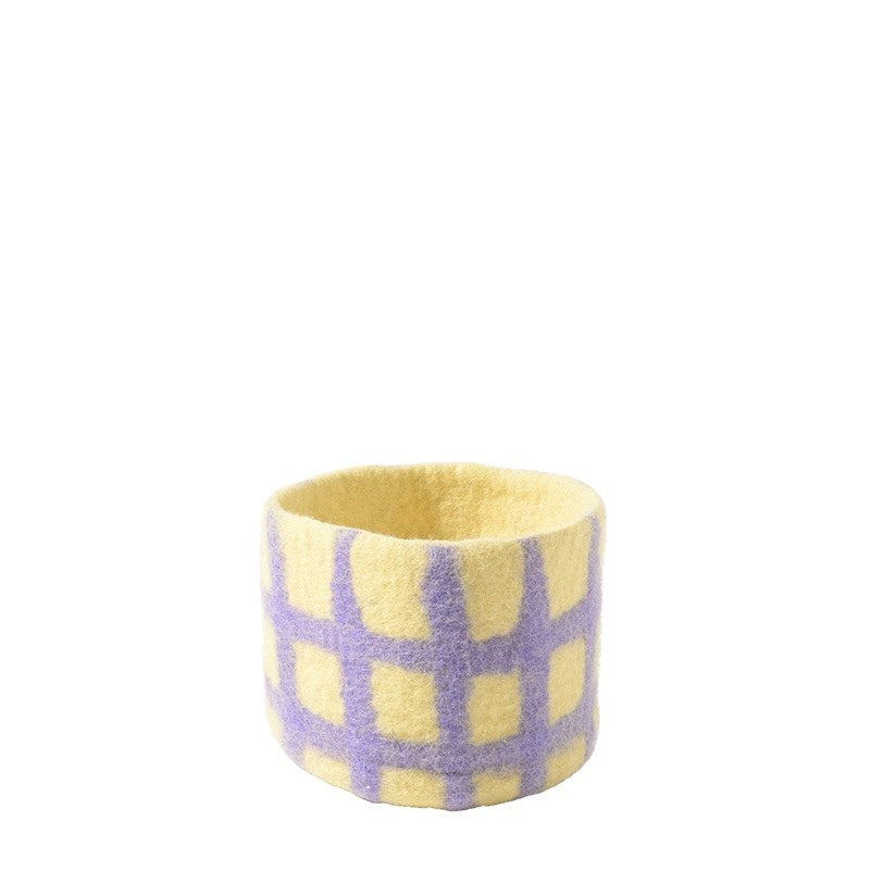 Wollen bloempot – lila ruit – M