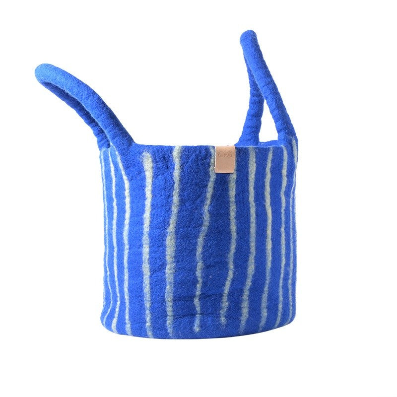 Wollen mand groot – Blauwe strepen