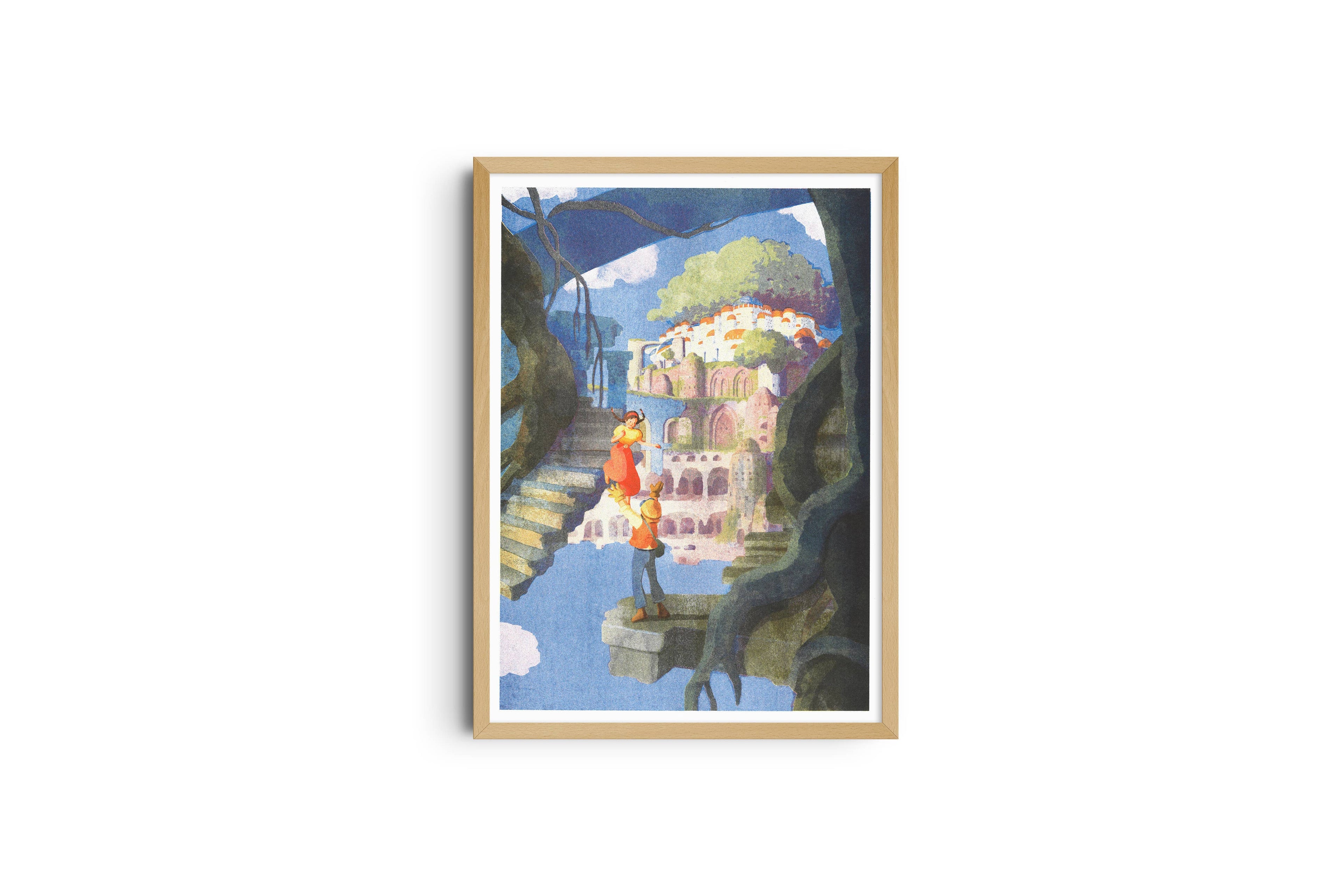Risoposter Castle in the Sky door HifuMiyo, gedrukt door KIBLIND Atelier