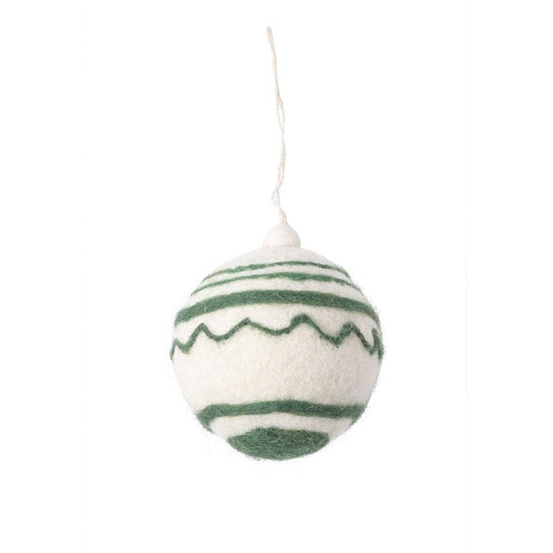 Wollen hangertje kerstbal Classic – Wit-groen