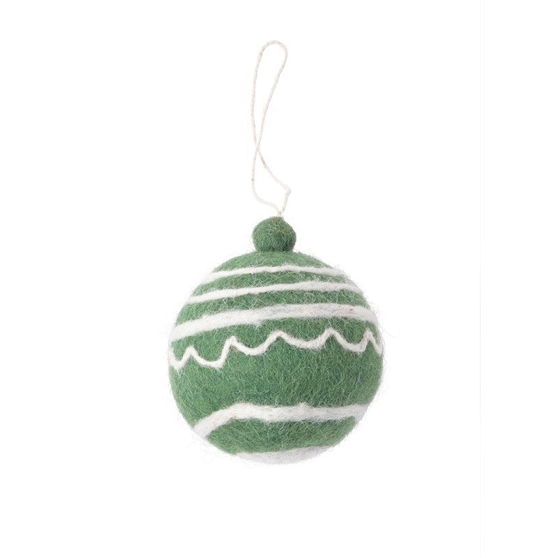Wollen hangertje kerstbal Classic – Groen-wit