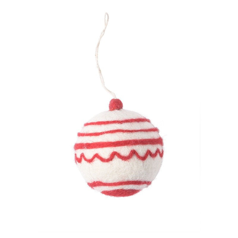 Wollen hangertje kerstbal Classic – Wit-rood