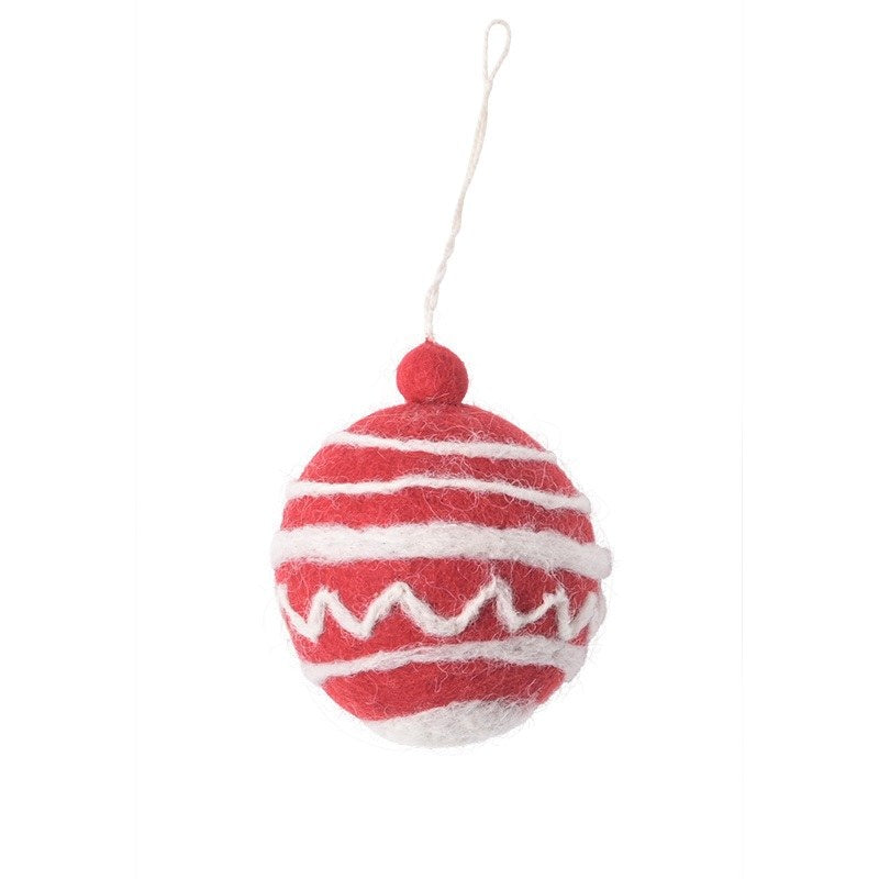 Wollen hangertje kerstbal Classic – Rood-wit