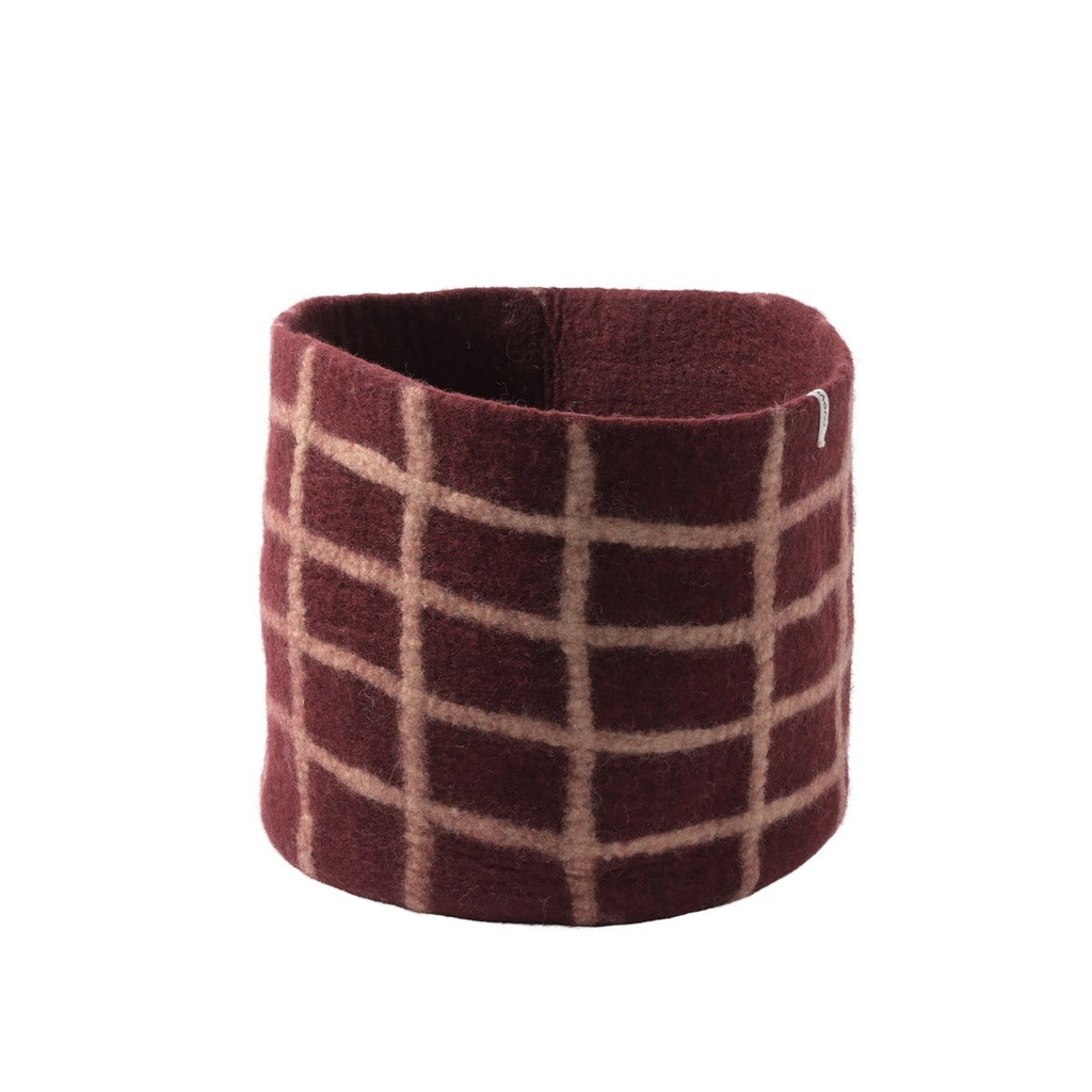 Wollen bloempot – bordeaux ruit – XL