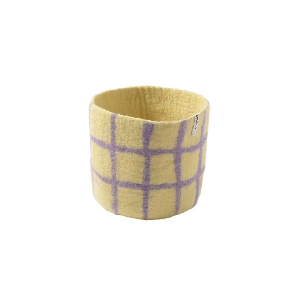 Wollen bloempot – lila ruit – L