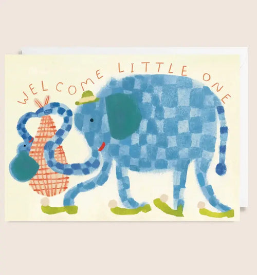 Babyolifant geboortekaartje rechtop, illustratie van Holsen Studio