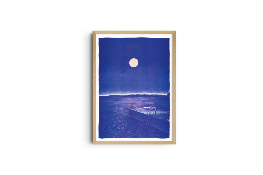 Risografieposter 'Midnight Bath' van Manon Diemer, gedrukt door KIBLIND Atelier