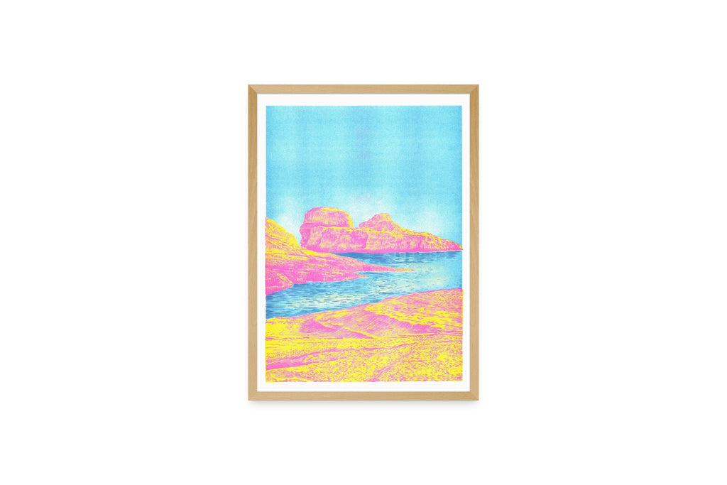 Risografieposter 'Heat Rock' van Manon Diemer, gedrukt door KIBLIND Atelier