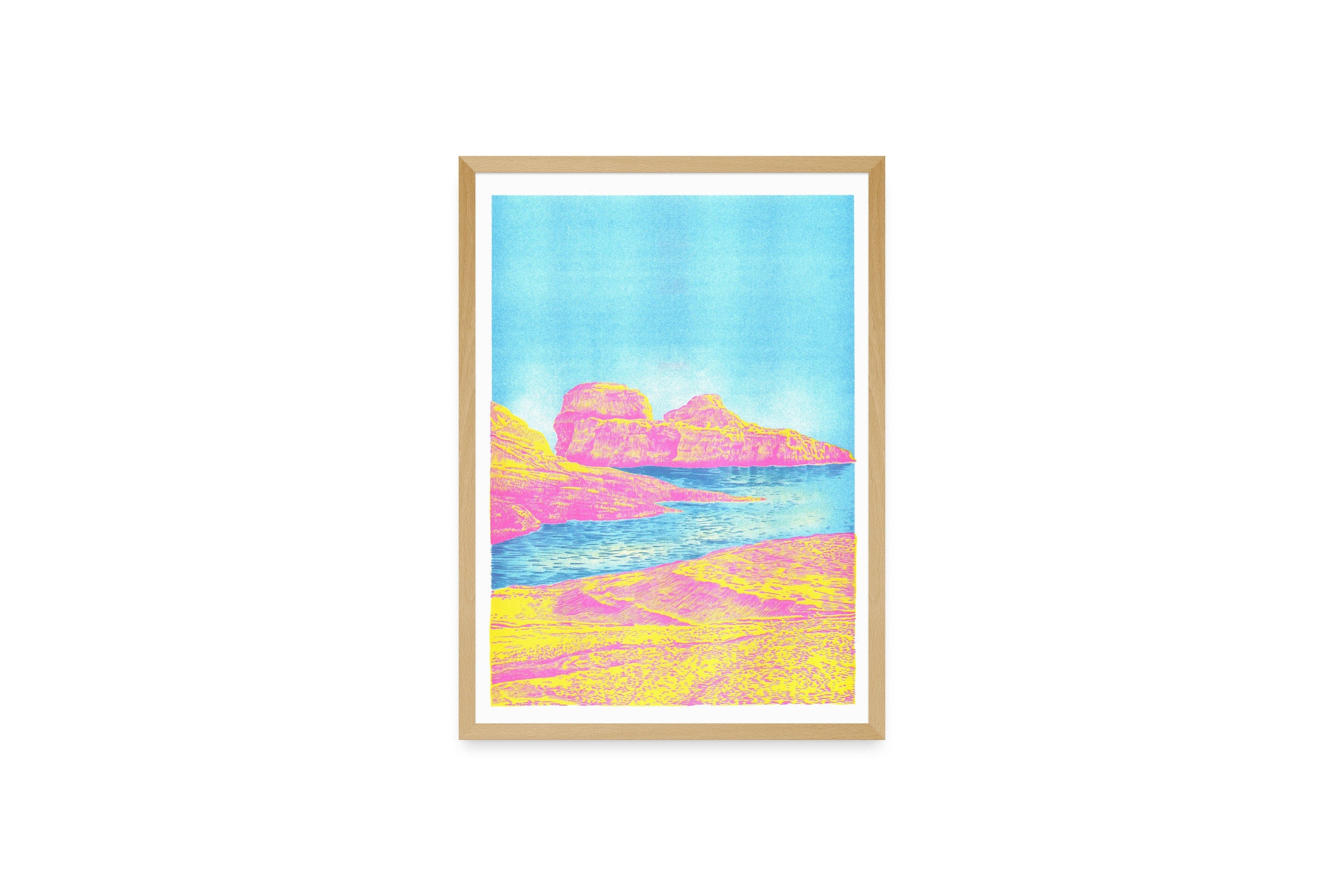 Risografieposter 'Heat Rock' van Manon Diemer, gedrukt door KIBLIND Atelier