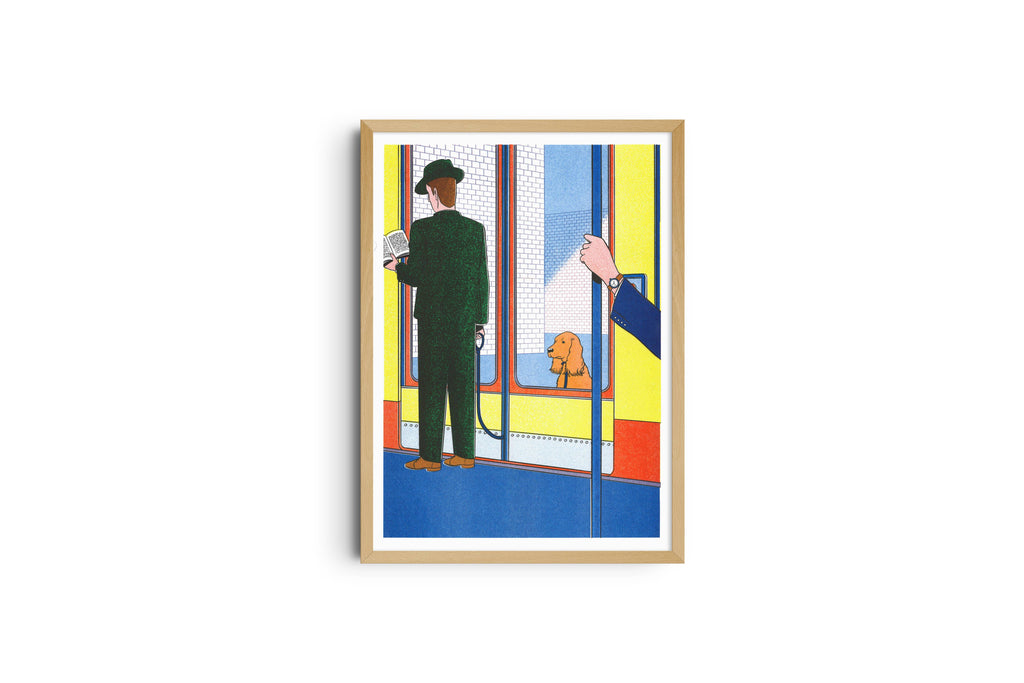 Risografieposter 'De metro' van Simon Bailly, gedrukt door KIBLIND Atelier