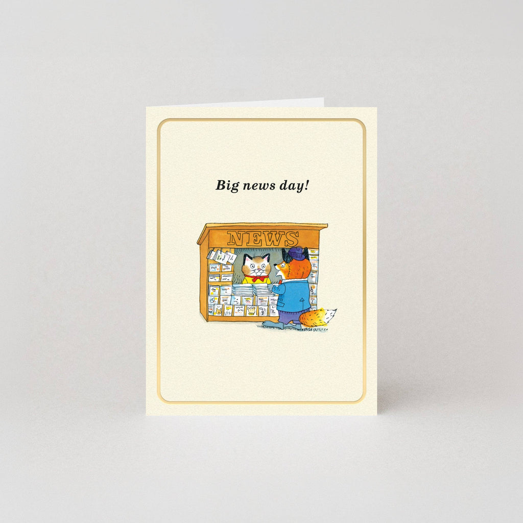 Grote Nieuwsdag goudfolie minikaart van Richard Scarry
