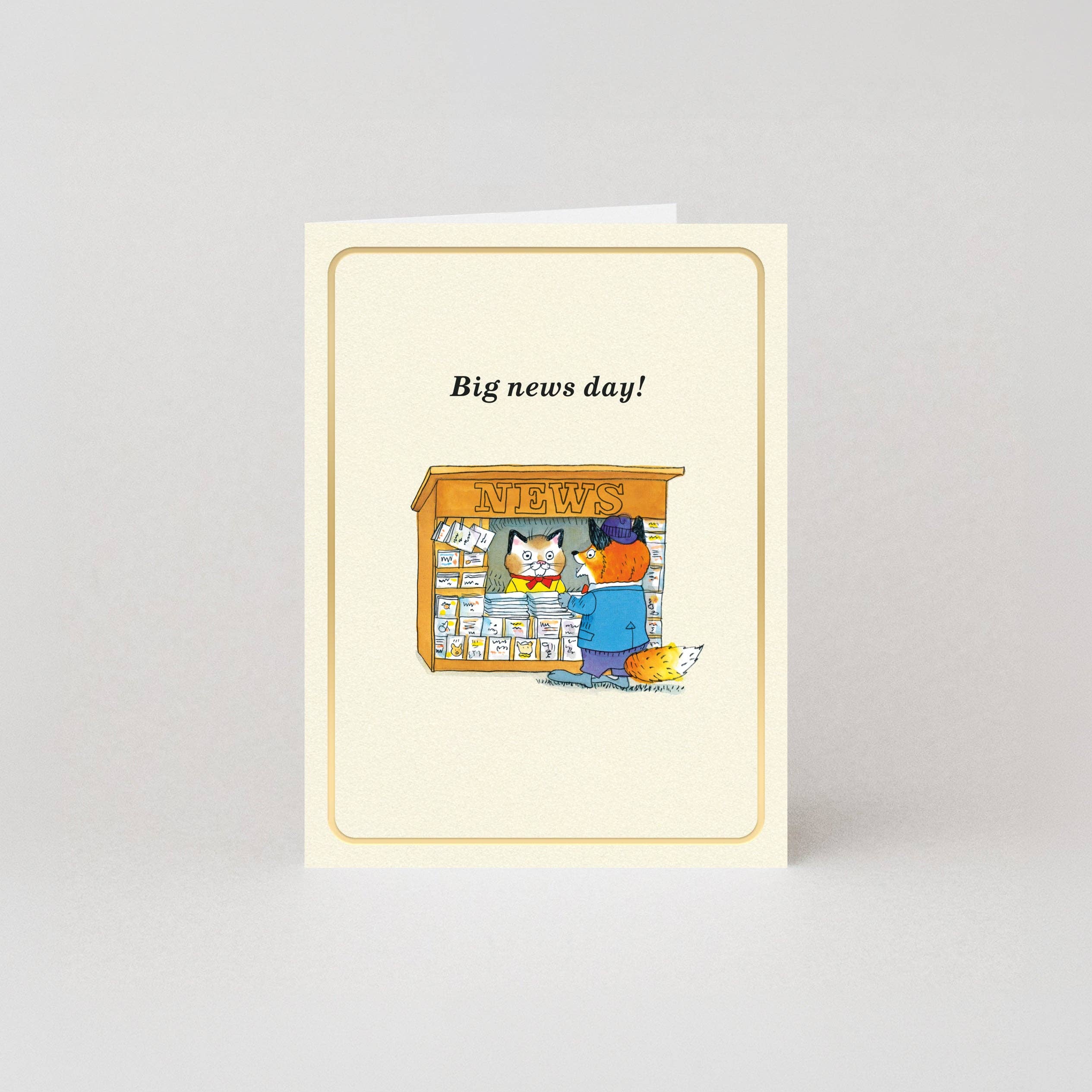Grote Nieuwsdag goudfolie minikaart van Richard Scarry