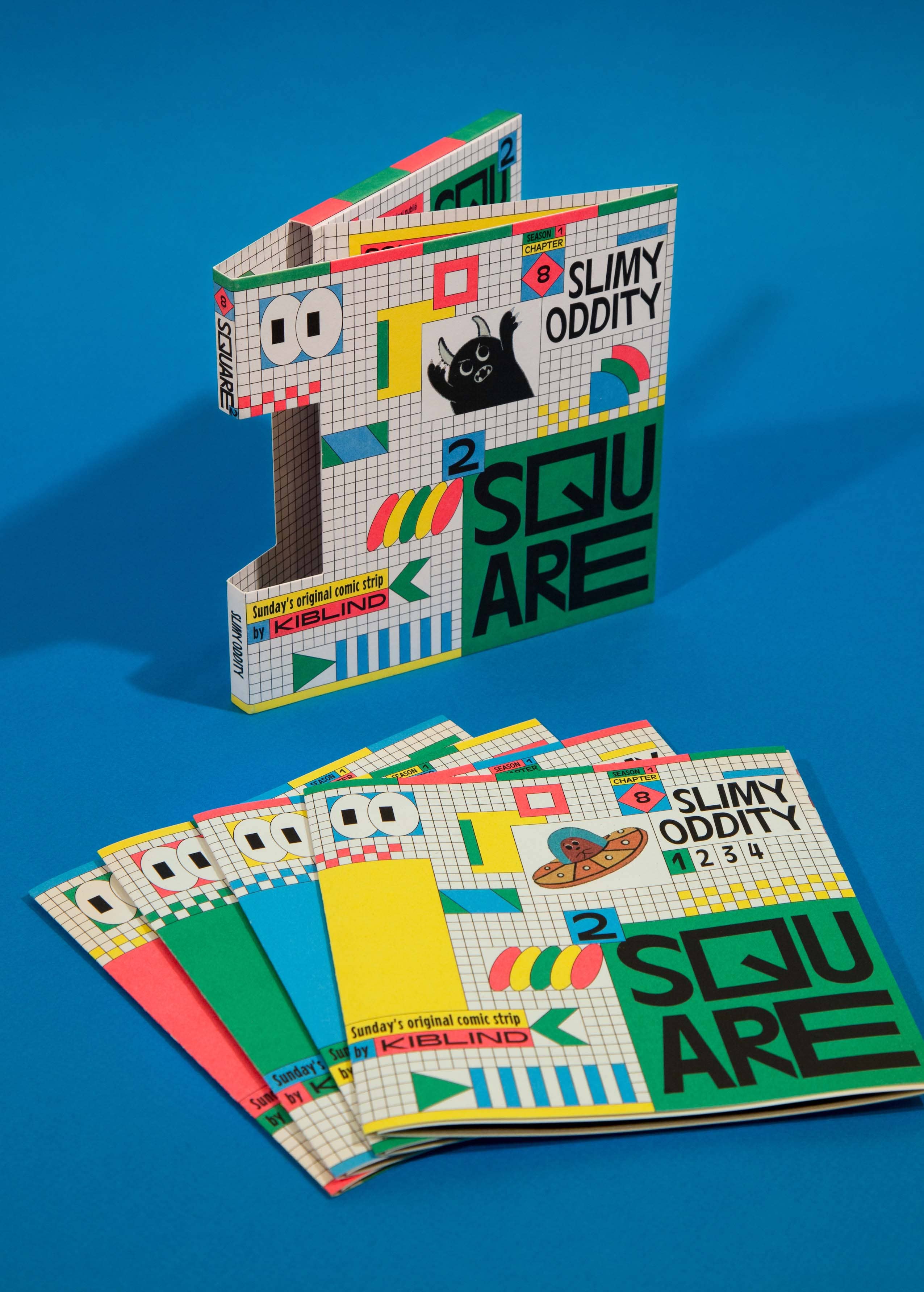 SQUARE² etui Slimy Oddity, geopend met ruimte voor pennen