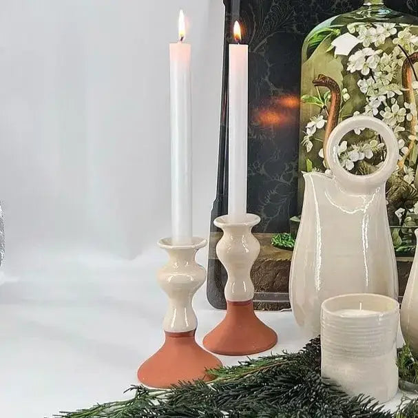 Traditionele kandelaar – terracotta & wit