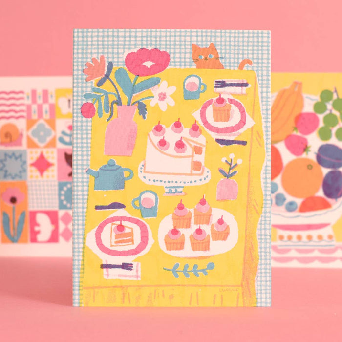 Theekransje | Alledaagse wenskaart | Kattenliefhebber, cupcakes