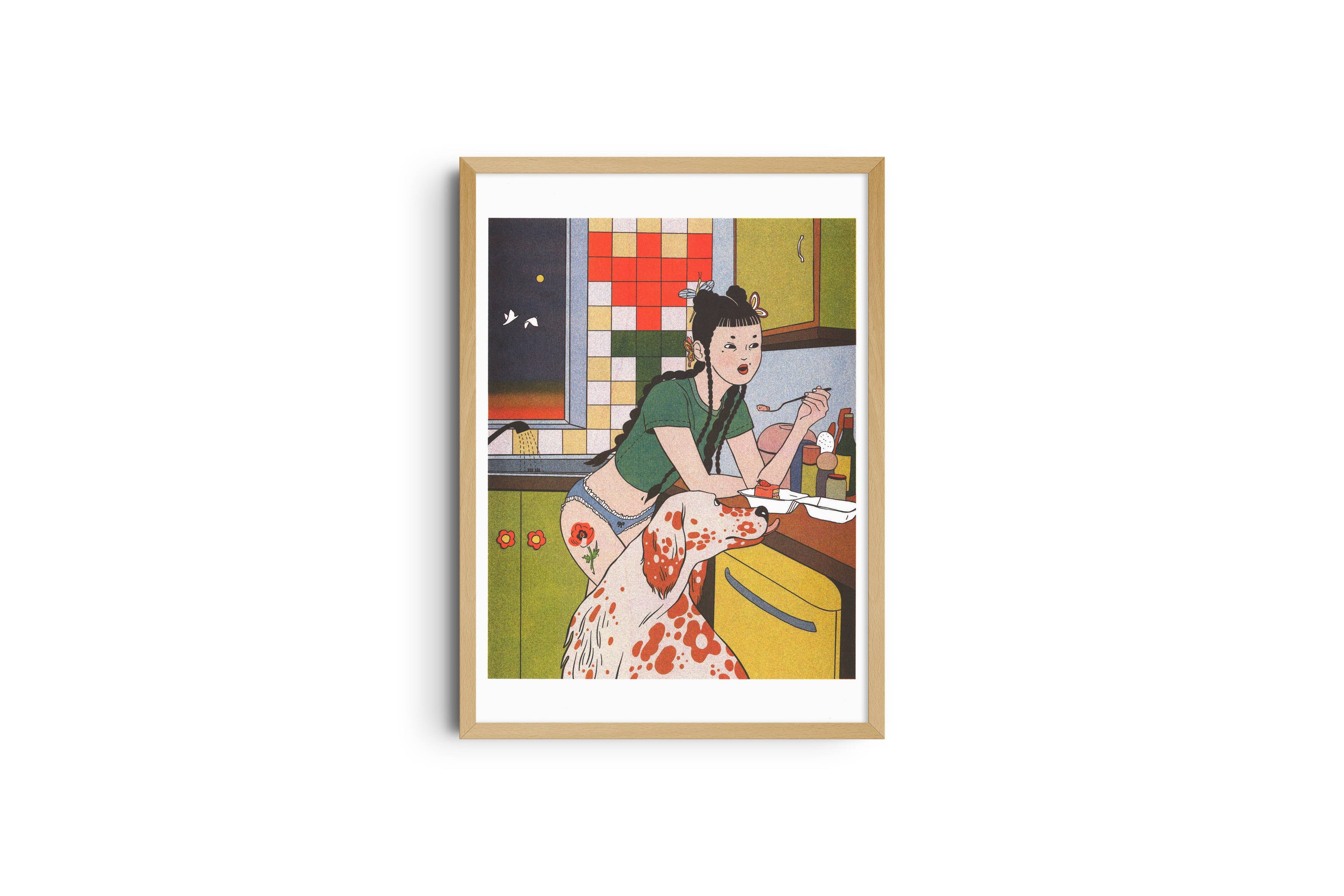 Risografieposter 'Midnight Snacks' van Sunny Wu, gedrukt door KIBLIND Atelier