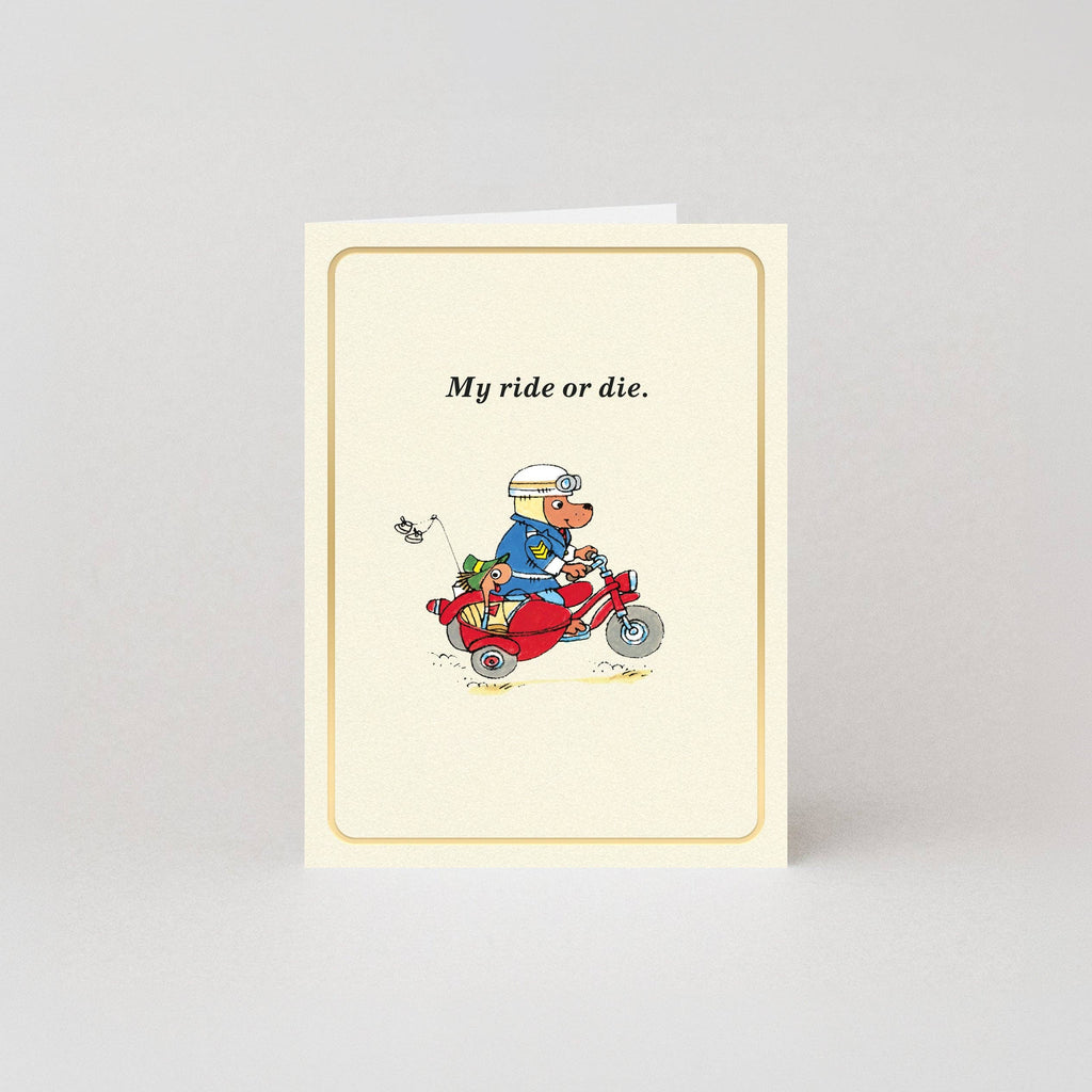 Mijn Ride-or-Die goudfolie minikaart van Richard Scarry