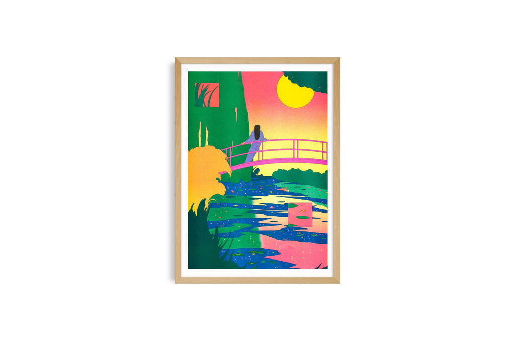 Risoposter De Waterlelievijver door María Medem, gedrukt door KIBLIND Atelier