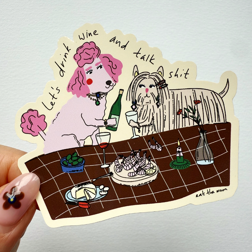 Glanzende vinylsticker met wijnillustratie van Eat the Moon