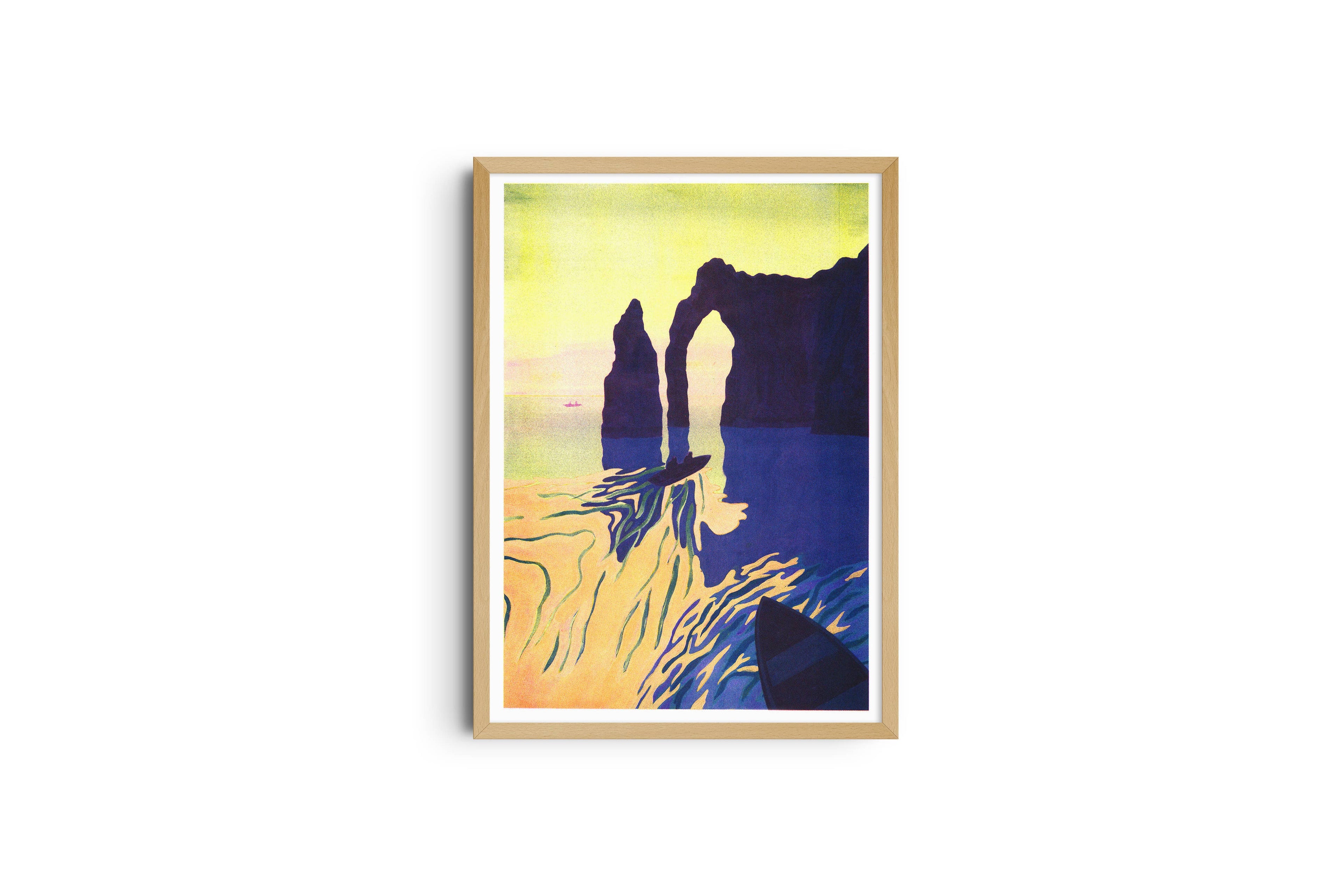 Risografieposter 'Étretat' van Marie Larrive, gedrukt door KIBLIND Atelier