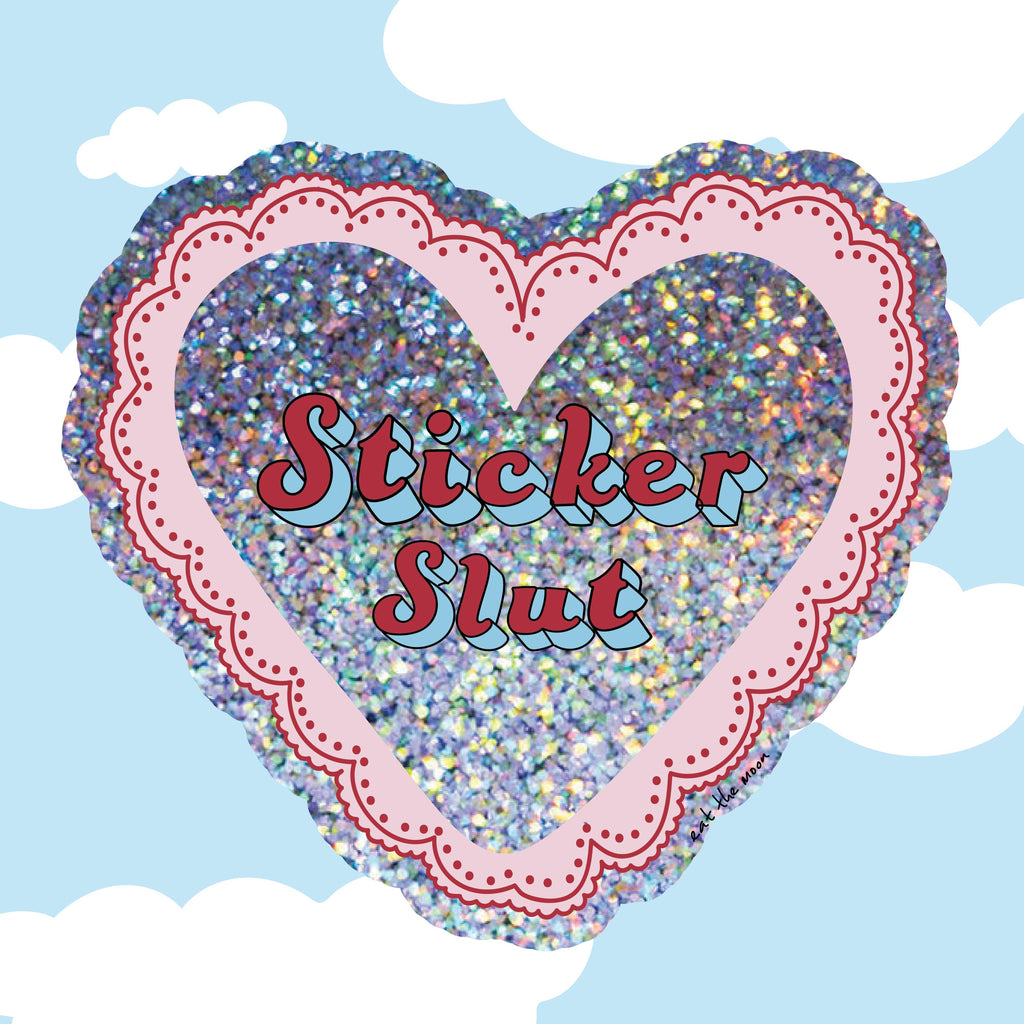 Glitter vinylsticker met handgetekende illustratie van Eat the Moon