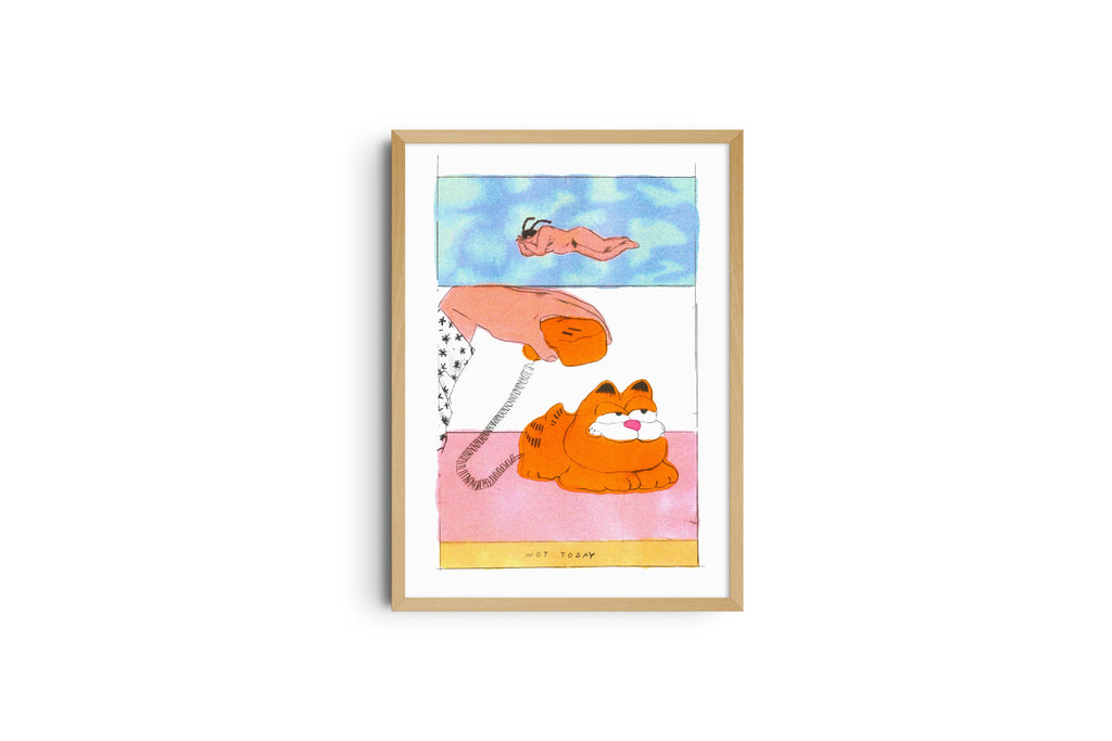 Risografieposter 'Garfield' van Melek Zertal, gedrukt door KIBLIND Atelier