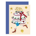 Kerstkaart met kersttaart in laarzen en goudfolie van Eat the Moon