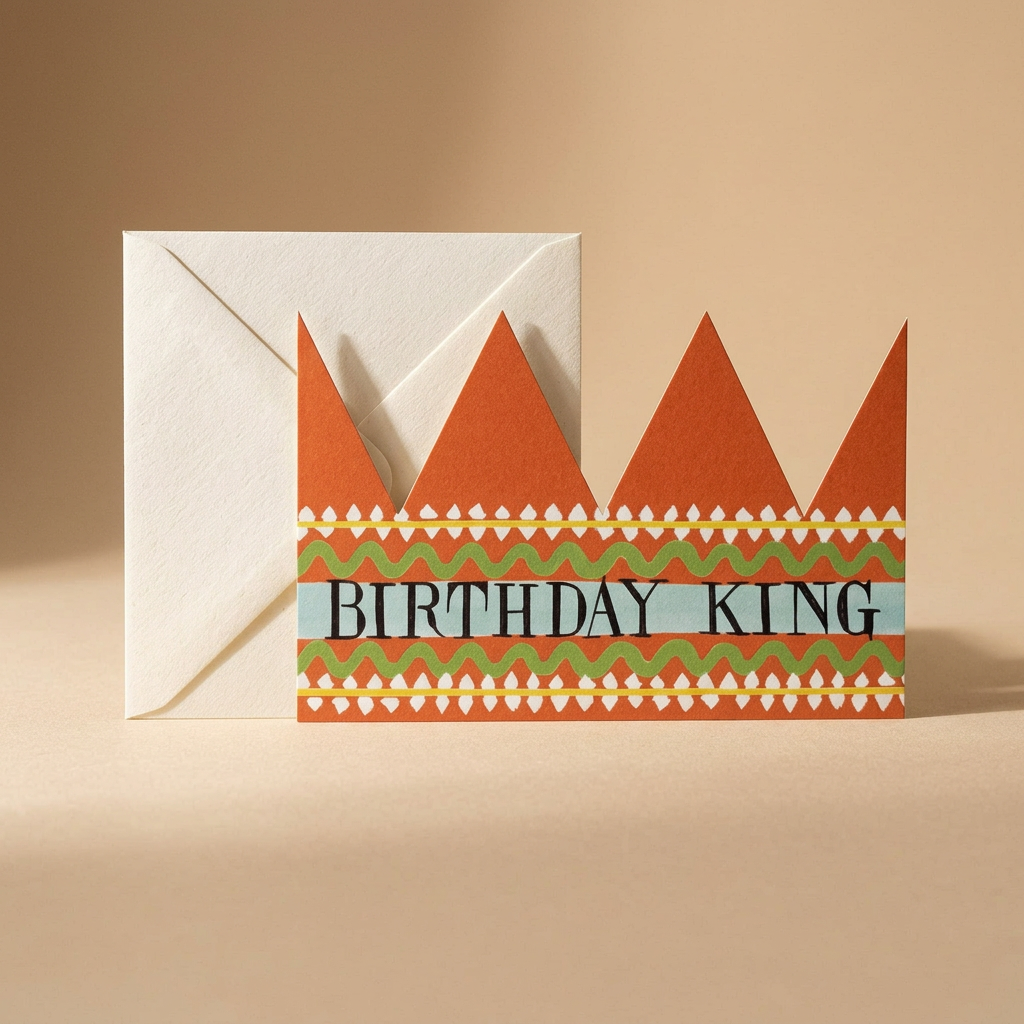 Birthday King Party Hat verjaardagskaart | catalogusfoto