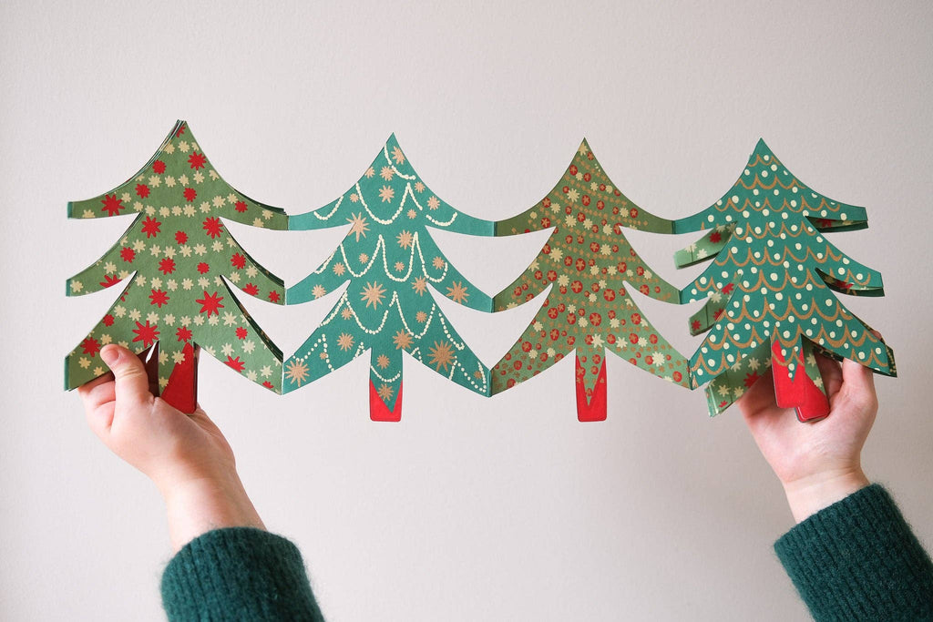 Harmonicaslinger met kerstbomen, uitgevouwen