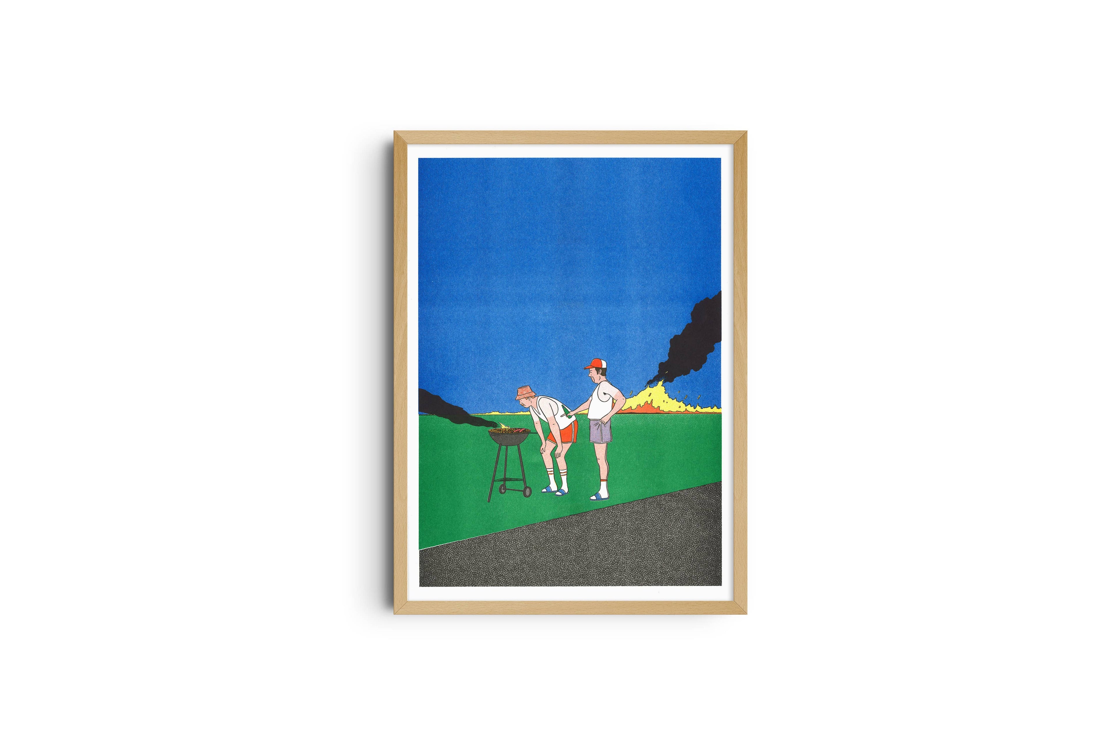 Risografieposter 'Barbeuc' van Simon Bailly, gedrukt door KIBLIND Atelier