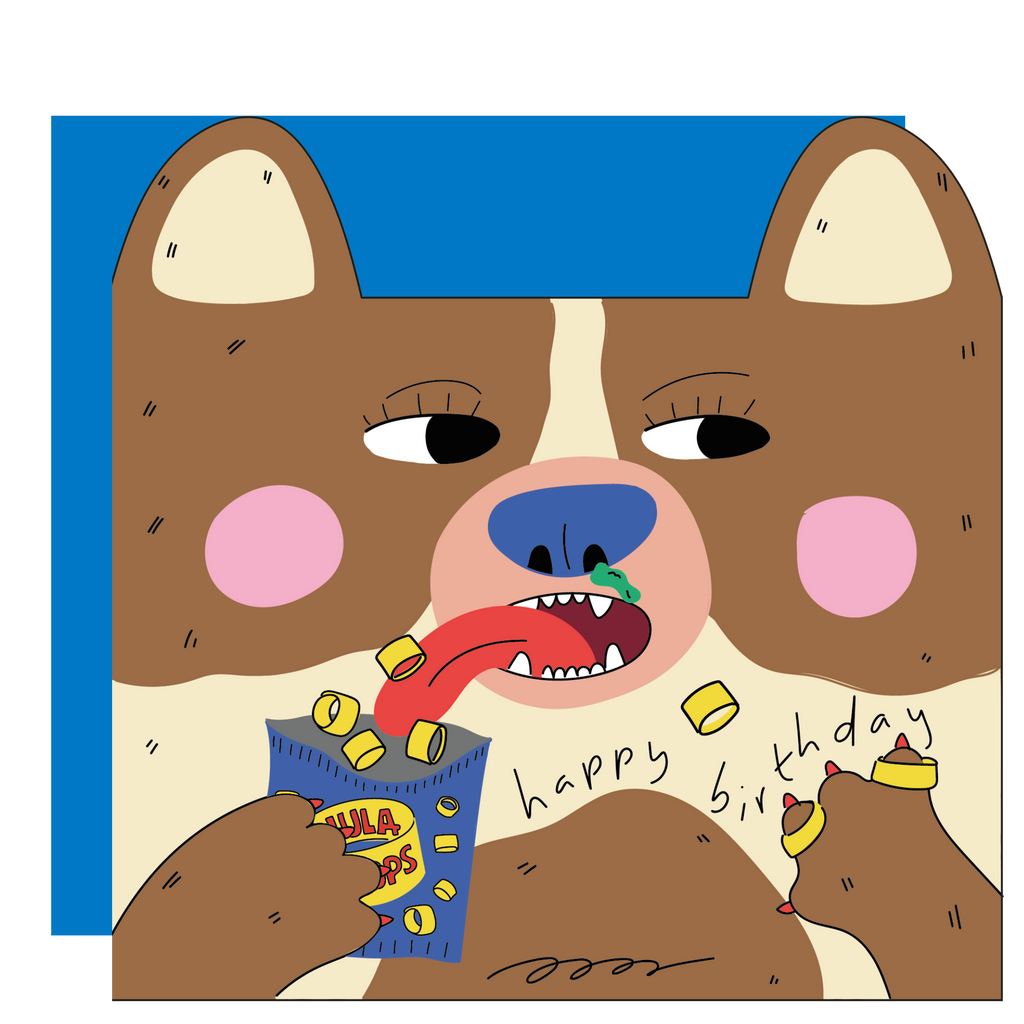 Hond eet hoelahoep uitgesneden kinderwenskaart van Eat the Moon