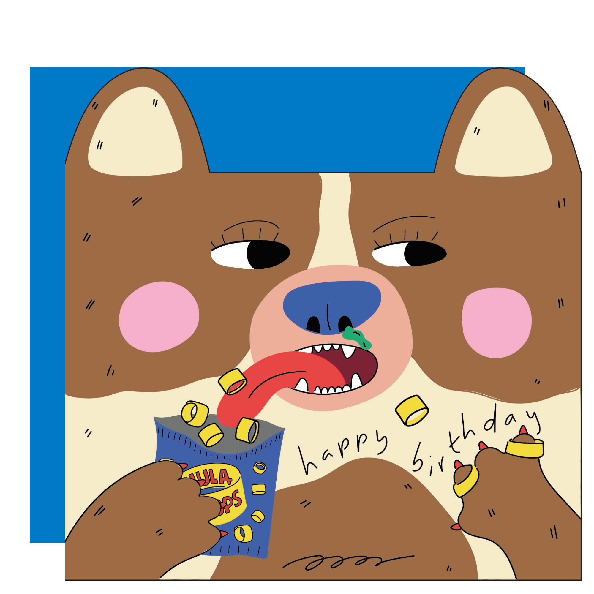 Hond eet hoelahoep uitgesneden kinderwenskaart van Eat the Moon